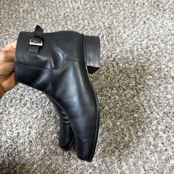 VTG Villager Ankle Boots Black Leather 8 M Block Low Heel 90s Classic Square Toe - Picture 5 of 10